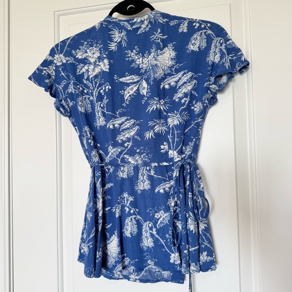 ANTHROPOLOGIE Maeve Clarita Wrap Blouse Top, Blue/White, Size 0 - Picture 9 of 13